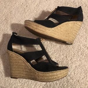 Michael Kors Black Canvas Espadrille Wedge Sz 5.5